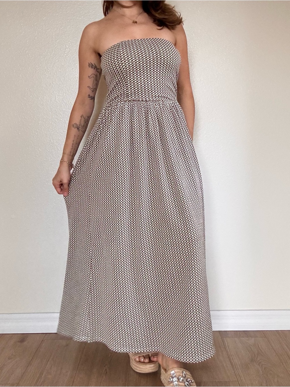Dark green gingham midi Dress - Picture 2 of 7